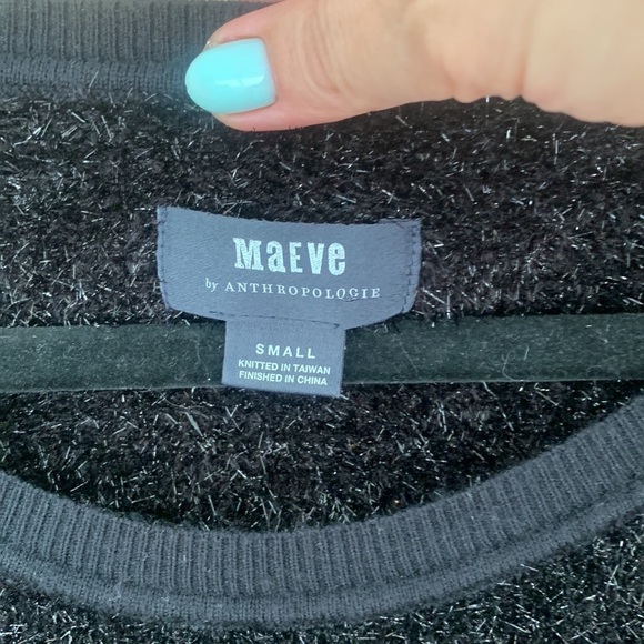 NWT Anthropologie MAEVE PAMELA TINSEL Black SHIMMER SWEATER size Small - Picture 3 of 15